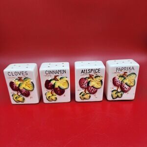 Vintage Japan Ceramic Spice Shaker Set 4pc Strawberry Raised Fruit MCM Kitsch